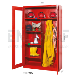 7490 KODLU PLEKSİ KAPILI BÖLME RAFLI YANGIN EKİPMAN DOLABI