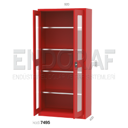 7495 KODLU PLEKSİ KAPILI BÖLME RAFLI YANGIN EKİPMAN DOLABI