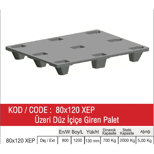 80-120-XEP ÜZERİ DÜZ İÇİÇE GİREN RAF PALETİ