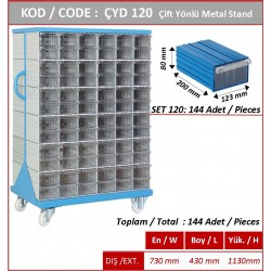 CYD120 Tekerlekli Plastik Çekmeceli Çift Yönlü Metal Dolap