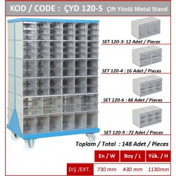 CYD120-S Tekerlekli Plastik Çekmeceli Çift Yönlü Metal Dolap