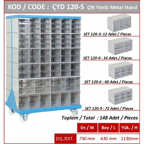 CYD120-S Tekerlekli Plastik Çekmeceli Çift Yönlü Metal Dolap CYD120-S Tekerlekli Plastik Çekmeceli Çift Yönlü Metal Dolap