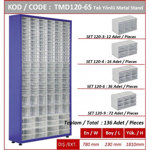 TMD120-6S Plastik Çekmeceli Tek Yönlü Metal Dolaplar