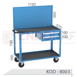 8003 KODLU 2 ÇEKMECELİ 2 KATLI ASKI PANOLU UZUN TİP MALZEME TAŞIMA ARABASI