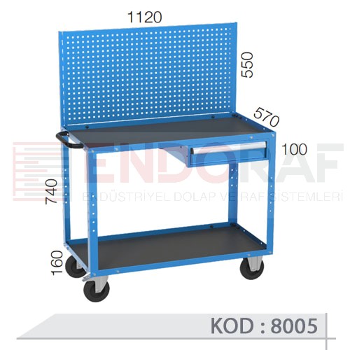 8005 KODLU 1 ÇEKMECELİ 2 KATLI ASKI PANOLU UZUN TİP MALZEME TAŞIMA ARABASI 8005 KODLU 1 ÇEKMECELİ 2 KATLI ASKI PANOLU UZUN TİP MALZEME TAŞIMA ARABASI