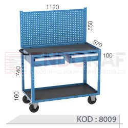 8009 KODLU  2 ÇEKMECELİ 2 KATLI ASKI PANOLU UZUN TİP MALZEME TAŞIMA ARABASI