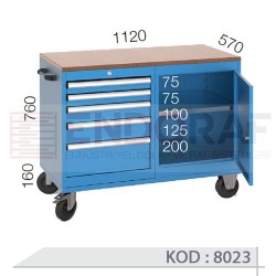 8023 KODLU 5 ÇEKMECELİ VE DOLAPLI ÇALIŞMA ARABASI