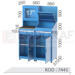 7445 KODLU 2 ÇEKMECELİ, FORMEN DOLAPLI, ASKI PANELLİ BİLGİSAYAR ÇALIŞMA İSTASYONU 