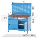 3919 KODLU 1 ÇEKMECELİ YARIM KAPILI 2 DOLAPLI ASKI PANOLU 112 CM KISA ÇALIŞMA TEZGAHI