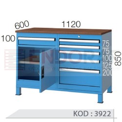 3922 KODLU 1 ÇEKMECELİ YARIM KAPILI 5 ÇEKMECELİ 2 DOLAPLI 112 CM KISA ÇALIŞMA TEZGAHI