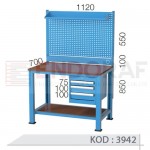3942 KODLU 3 ÇEKMECELİ ASKI PANOLU 112 CM KISA ÇALIŞMA TEZGAHI