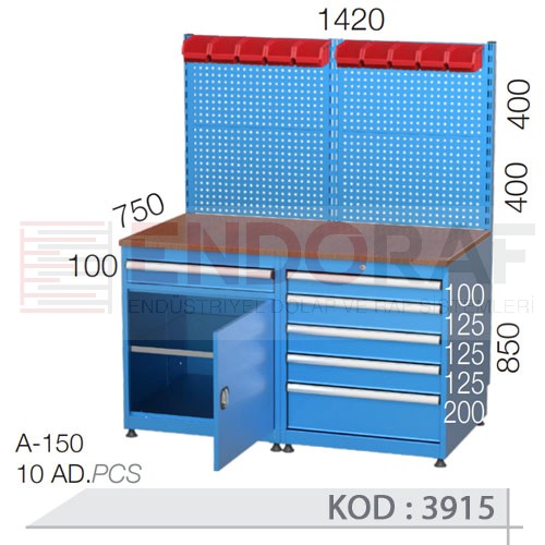 3915 KODLU ÇEKMECELİ KAPAKLI DOLAPLI VE 6 ÇEKMECELİ ASKI PANOLU AVADANLIK KUTULU ÇALIŞMA TEZGAHI 3915 KODLU ÇEKMECELİ KAPAKLI DOLAPLI VE 6 ÇEKMECELİ ASKI PANOLU AVADANLIK KUTULU ÇALIŞMA TEZGAHI