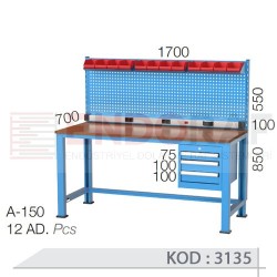 3135 KODLU 3 ÇEKMECELİ PANOLU ÇALIŞMA TEZGAHI