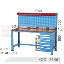 3146 KODLU 6 ÇEKMECELİ RAFSIZ VE PANOLU ÇALIŞMA TEZGAHI
