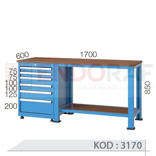 3170 KODLU 6 ÇEKMECELİ RAFLI ÇALIŞMA TEZGAHI 3170 KODLU 6 ÇEKMECELİ RAFLI ÇALIŞMA TEZGAHI