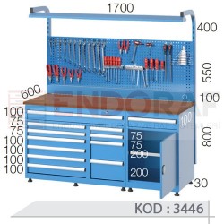 3446 KODLU 12 ÇEKMECELİ, ASKI PANOLU, DOLAPLI, FLORASANLI ELEKTRİKLİ ÇALIŞMA TEZGAHI