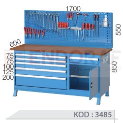 3485 KODLU 1 ÇEKMECE DOLAPLI, 6 ÇEKMECELİ, DOLAPLI, ASKI PANOLU 2′Lİ ÇALIŞMA TEZGAHI