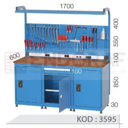 3595 KODLU 1 ÇEKMECELİ, 3 DOLAPLI , ASKI PANOLU, FLORASANLI, ELEKTRİK PANOLU ÇALIŞMA TEZGAHI