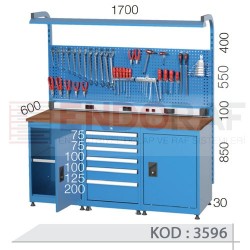 3596 KODLU 6 ÇEKMECELİ, 2 DOLAPLI ELEKTRİK PANOLU FLORESANLI ÇALIŞMA TEZGAHI