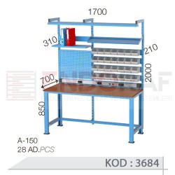 3684 KODLU LED FLORASANLI, ELEKTRİKLİ, ASKI PANOLU, 28 ADET  AVADANLIK KUTULU ÇEKMECESİZ ÇALIŞMA TEZGAHI
