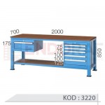 3220 KODLU UZUN TİP 6 ÇEKMECELİ RAFLI ÇALIŞMA TEZGAHI