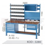 3280 KODLU SÜRGÜ DOLAPLI, AVADANLIK KUTULU, ASKI PANOLU, ELEKTRİK PANOLU, 7 ÇEKMECELİ ÇALIŞMA TEZGAHI