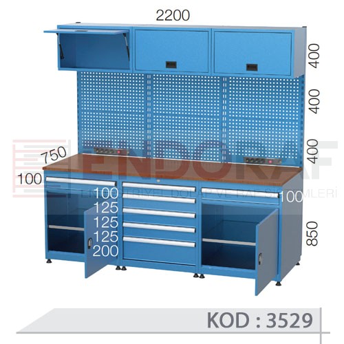 3529 KODLU 2 ADET ÇEKMECELİ KAPAKLI DOLAPLI ORTADA 5 ÇEKMECELİ ASKI PANOLU ELEKTRİKLİ AMORTİSÖR KAPAKLI ÇALIŞMA TEZGAHI 3529 KODLU 2 ADET ÇEKMECELİ KAPAKLI DOLAPLI ORTADA 5 ÇEKMECELİ ASKI PANOLU ELEKTRİKLİ AMORTİSÖR KAPAKLI ÇALIŞMA TEZGAHI
