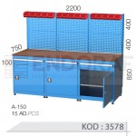 3578 KODLU 3 ÇEKMECE KAPILI, ASKI PANOLU 3′LÜ ÇALIŞMA TEZGAHI