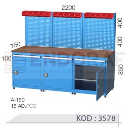 3578 KODLU 3 ÇEKMECE KAPILI, ASKI PANOLU 3′LÜ ÇALIŞMA TEZGAHI
