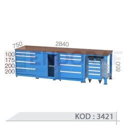 3421 KODLU  8 ÇEKMECELİ KAPAKLI DOLAPLI TAKIM ARABALI ÇALIŞMA TEZGAHI