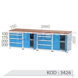 3426 KODLU  8 ÇEKMECELİ, 2 ADET KAPILI DOLAPLI (1 SABİT RAFLI), ÇALIŞMA TEZGAHI