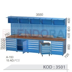 3501 KODLU 15 ÇEKMECELİ KAPAKLI DOLAPLI TAKIM ARABALI AVADANLIK KUTULU DOSYA DOLAPLI ELEKTRİKLİ ASKI PANOLU ÇALIŞMA TEZGAHI