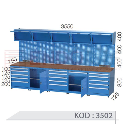 3502 KODLU 16 ÇEKMECELİ, KAPAKLI DOLAPLI, AMORTİSÖR DOSYA DOLAPLI ELEKTRİKLİ ASKI PANOLU ÇALIŞMA TEZGAHI 3502 KODLU 16 ÇEKMECELİ, KAPAKLI DOLAPLI, AMORTİSÖR DOSYA DOLAPLI ELEKTRİKLİ ASKI PANOLU ÇALIŞMA TEZGAHI