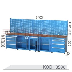 3506 KODLU 9 ÇEKMECELİ KAPAKLI DOLAPLI ASKI PANOLU ÇALIŞMA TEZGAHI