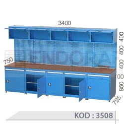 3508 KODLU 5 ADET ÇEKMECELİ KAPAKLI DOSYA DOLAPLI ELEKTRİKLİ ASKI PANOLU ÇALIŞMA TEZGAHI