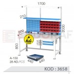 3658 KODLU ANTİSTATİK (ESD) KAPLI AVADANLIK KUTULU 2 ÇEKMECELİ ASKI PANOLU RAFLI ELEKTRİK PRİZLİ VE IŞIKLI ELEKTRONİKÇİ ÇALIŞMA TEZGAHI