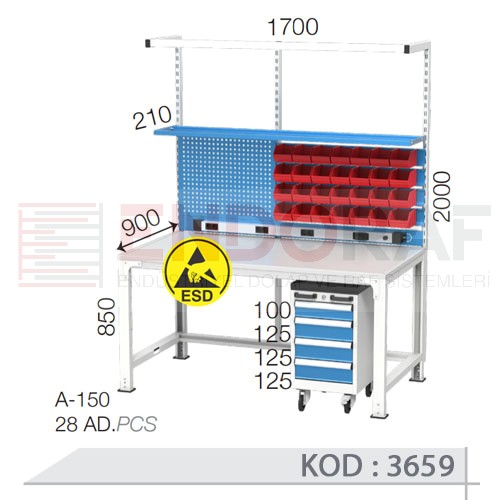3659 KODLU ANTİSTATİK (ESD) KAPLI AVADANLIK KUTULU TAKIM ARABALI ASKI PANOLU RAFLI ELEKTRİK PRİZLİ VE IŞIKLI ELEKTRONİKÇİ ÇALIŞMA TEZGAHI 3659 KODLU ANTİSTATİK (ESD) KAPLI AVADANLIK KUTULU TAKIM ARABALI ASKI PANOLU RAFLI ELEKTRİK PRİZLİ VE IŞIKLI ELEKTRONİKÇİ ÇALIŞMA TEZGAHI