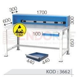 3662 KODLU ANTİSTATİK (ESD) KAPLI TEK ÇEKMECELİ ELEKTRİK PRİZLİ ELEKTRONİKÇİ ÇALIŞMA TEZGAHI