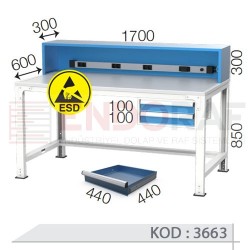 3663 KODLU ANTİSTATİK (ESD) KAPLI 2 ÇEKMECELİ ELEKTRİK PRİZLİ ELEKTRONİKÇİ ÇALIŞMA TEZGAHI