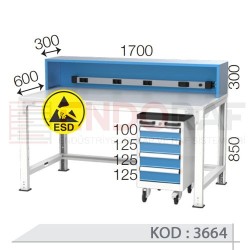 3664 KODLU ANTİSTATİK (ESD) KAPLI TAKIM ARABALI ELEKTRİK PRİZLİ ELEKTRONİKÇİ ÇALIŞMA TEZGAHI