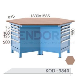 3840 KODLU 3 DOLAPLI, 15 ÇEKMECELİ ALTIGEN ÇALIŞMA TEZGAHI