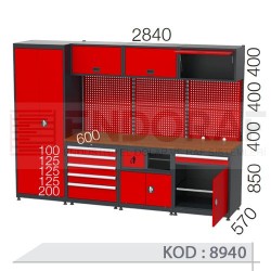 8940 KODLU 5 ÇEKMECELİ ÇALIŞMA TEZGAHLI MALZEME DOLAPLI ASKI PANOLU GARAJ SETİ