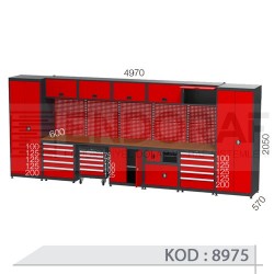 8975 KODLU 10 ÇEKMECELİ ÇALIŞMA TEZGAHLI MALZEME DOLAPLI TAKIM ARABALI ASKI PANOLU GARAJ SETİ