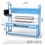 3413 KODLU   2 ÇEKMECELİ LCD EKRAN APARATLI, KOLİ İÇİN METAL BÖLMELİ, VE AMBALAJ RULOLU AMBALAJ MASASI