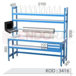 3416 KODLU 2 ÇEKMECELİ LCD EKRAN APARATLI, KOLİ İÇİN METAL BÖLMELİ, VE AMBALAJ RULOLU AMBALAJ MASASI
