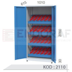 2110 KODLU 2 KAPAKLI, 4 ADET SABİT CNC TUTUCU RAFLI, 96 ADET CNC TUTUCU KAPASİTELİ, KİLİTLİ CNC TAKIM DOLABI