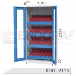 2115 KODLU 2 ADET PLEKSİLİ KAPAKLI, 4 ADET SABİT CNC TUTUCU RAFLI, 96 ADET CNC TUTUCU KAPASİTELİ, KİLİTLİ CNC TAKIM DOLABI