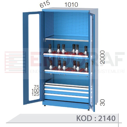 2140 KODLU 2 CNC TUTUCU RAFLI, 3 ÇEKMECELİ MALZEME DOLABI 2140 KODLU 2 CNC TUTUCU RAFLI, 3 ÇEKMECELİ MALZEME DOLABI