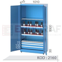2160 KODLU 2 CNC TUTUCU RAFLI, 3 ÇEKMECELİ MALZEME DOLABI