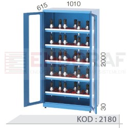 2180 KODLU 2 KAPAKLI, 5 ADET HAREKETLİ CNC TAKIM RAFLI CNC TAKIM DOLABI